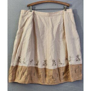 NWT J.JILL 28W Linen Embroidered Skirt Creme Brulee Plus Size Cottagecore